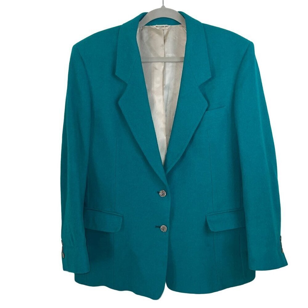 Nordstrom Vintage Womens Blazer Size 14 Green Pockets Lined Pure Wool USA